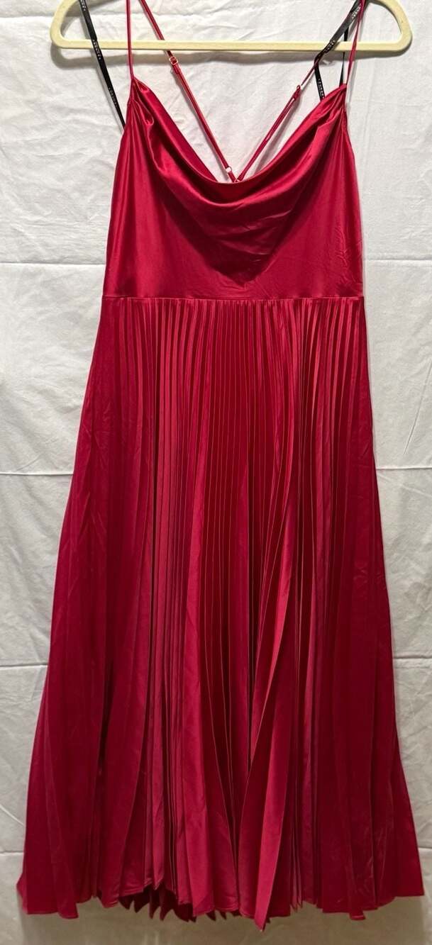 Red Cowl Neck Pleated‎ Satin Maxi Dress